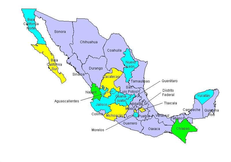 რუკა Mexicos შტატები
