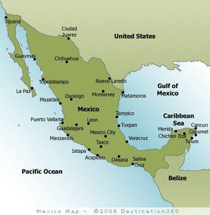 პლაჟები in Mexico რუკა