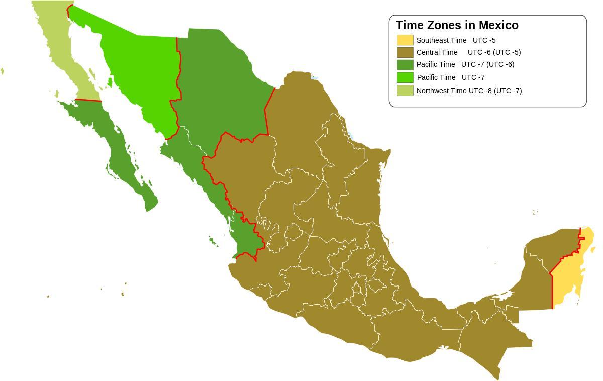 დროის სარტყელი რუკა მექსიკაში