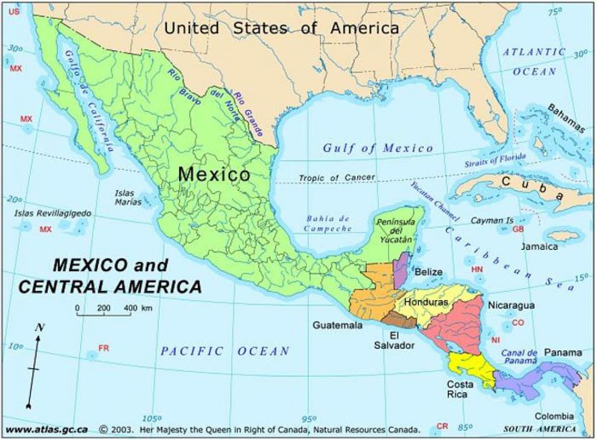 რუკა მექსიკასა და ცენტრალურ ამერიკაში