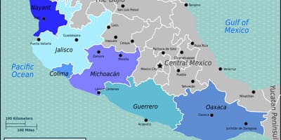 Map of the pacific coast of Mexico